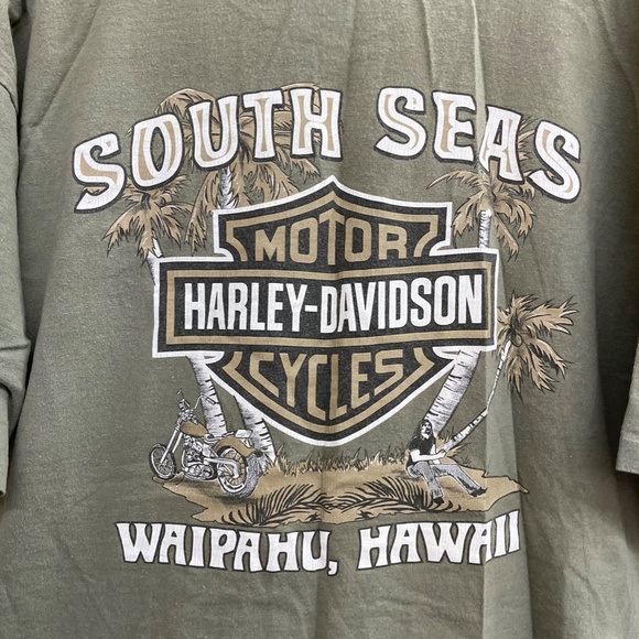 VTG 2000 Harley Davidson Mens Tee Size XL Olive Green South Seas Harley Hawaii - Picture 7 of 7